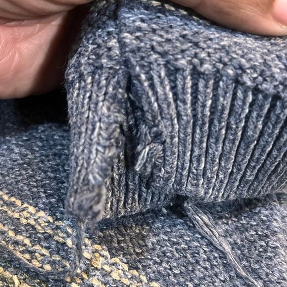 Bill Blass Men’s Medium Knit Sweater Navy Blue Tan Long Sleeve Sweatshirt - Picture 3 of 7